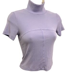 Aritzia Wilfred Womens Meline Lilac Short Sleeve Mock Neck Ribbed Crop Top XS